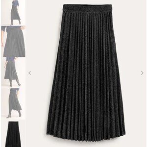 NWT Boden black/silver metallic pleated skirt